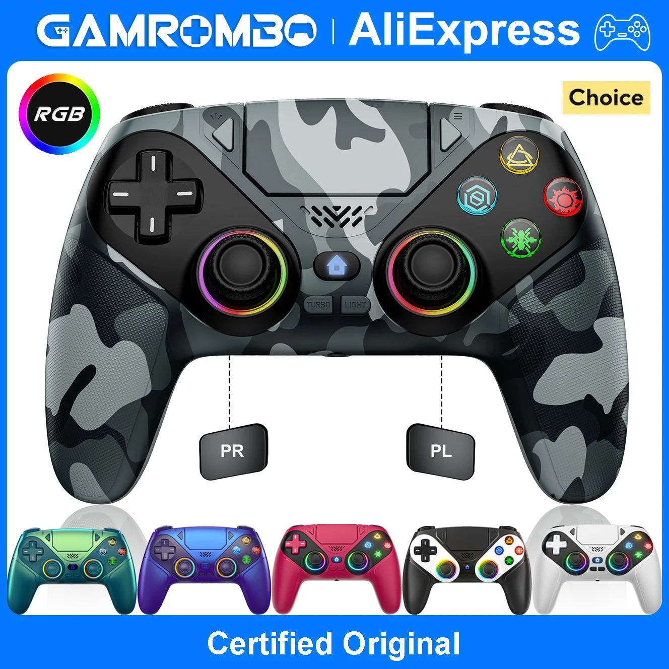 Controller For Playstation 5/PS5 Pro/Slim/PC,6-Axis Gryo No Drift RGB Wireless Gamepads Marco/Turbo Game Joystick Remote Control
