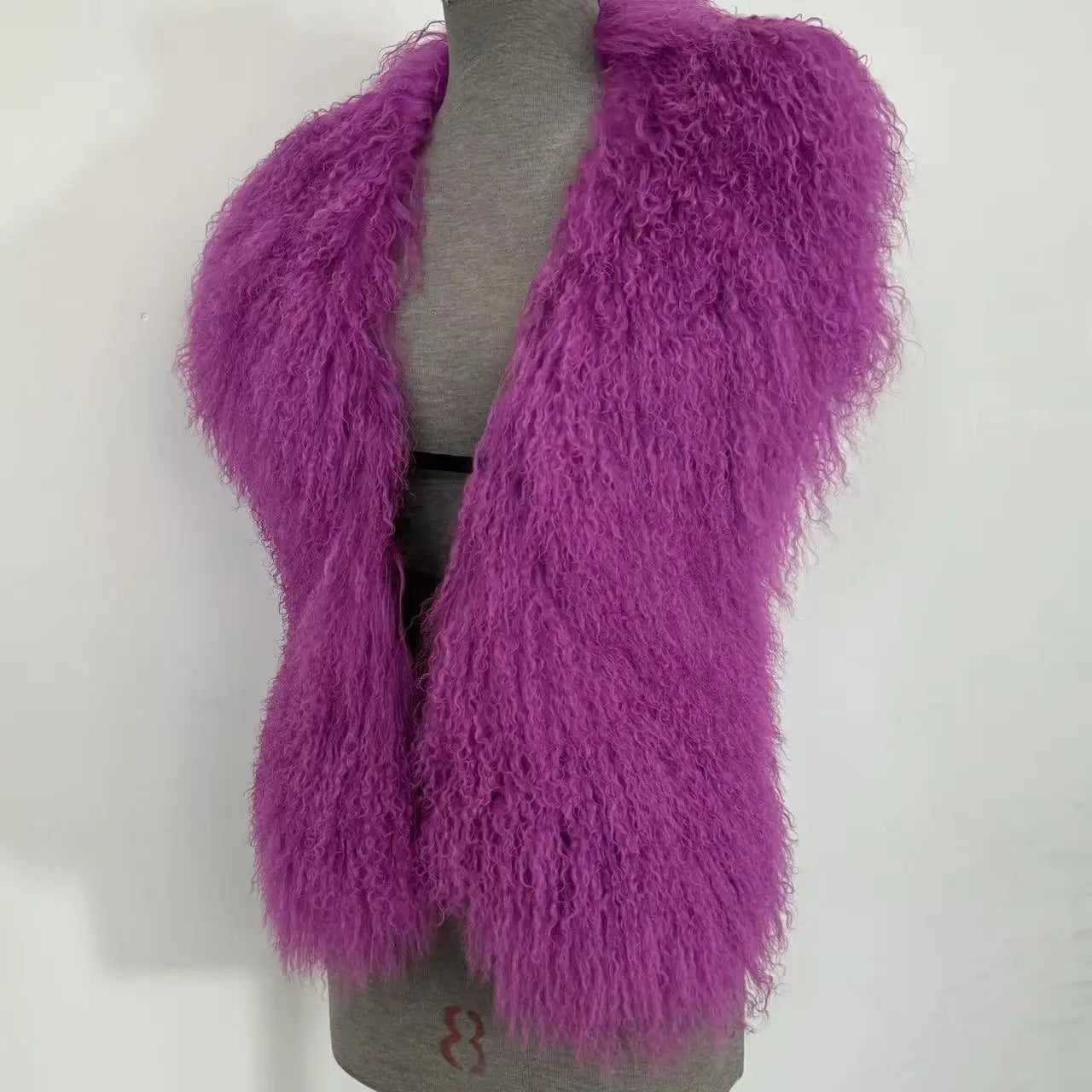 Fluffy Luxury  Real Mongolian Fur Halter Vests Women Solid Deep V-Neck Backless Bandage Sleeveless Jackets Top Outerwear Coat