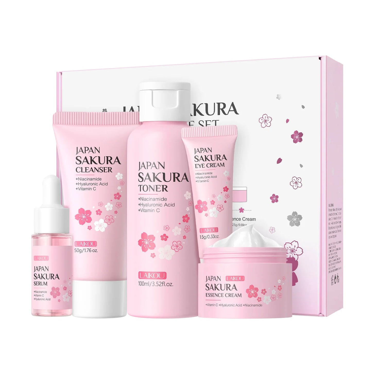5pcs/set Laikou Sakura Skin Care Set Facial Cleanser Toner Face Serum Eye Cream Hydrating Moisturizing Anti Aging Skin Care Kit