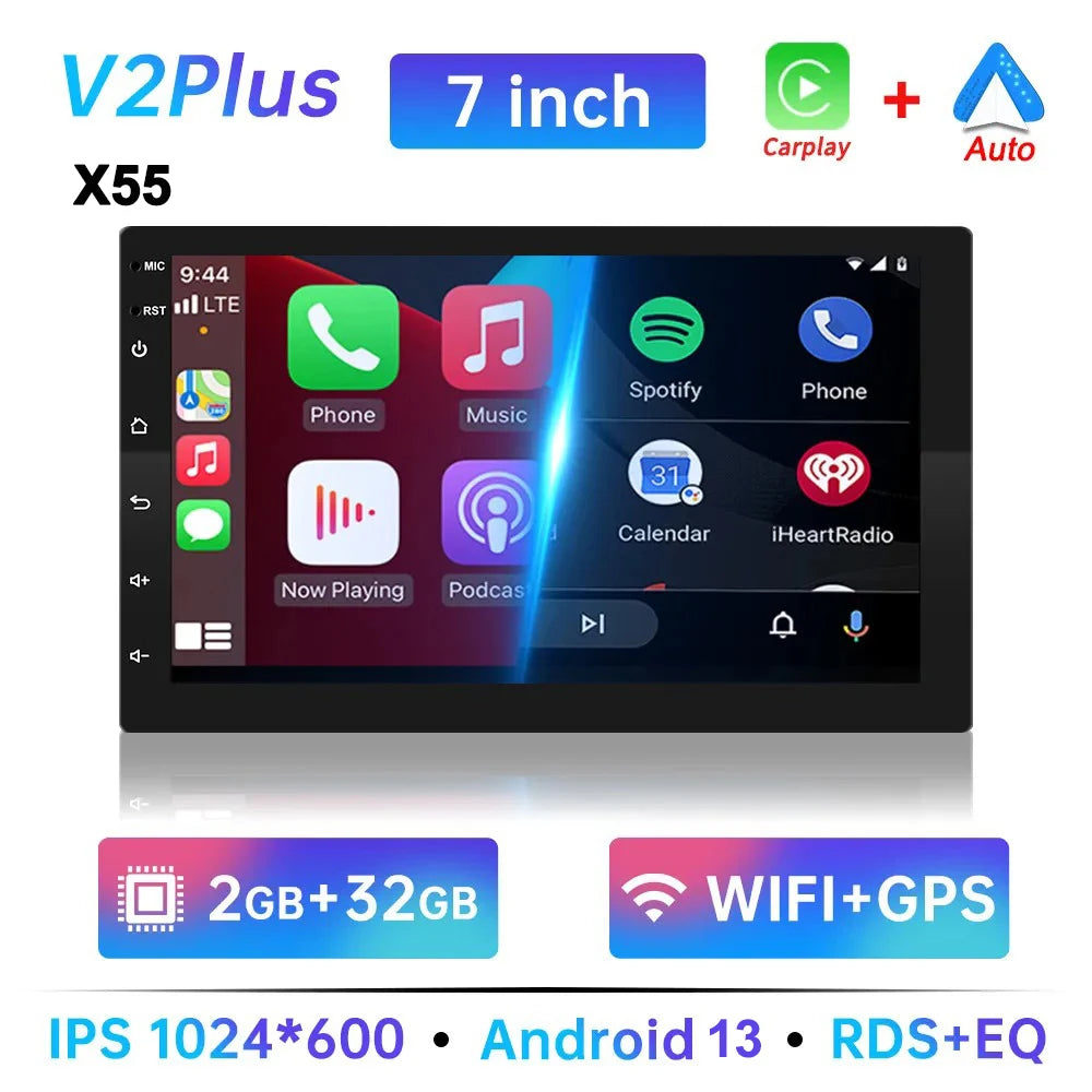 Universal 2-DIN Android 13 Car Stereo (7"/9"/10", 64GB) — CarPlay, GPS, Bluetooth, WiFi