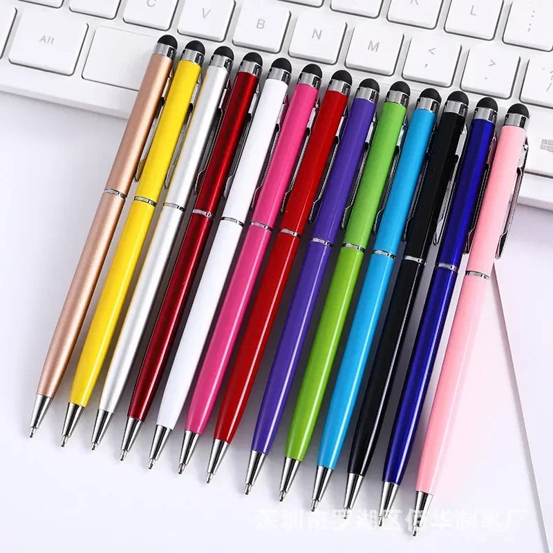 20-200 Pens Each Pack Mini Metal 2-in-1 Stylus Universal Ballpoint Pen Custom Logo Text Engraving Office School Advertising Pen