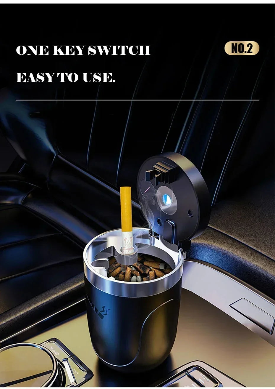 Car Ashtray With LED Light Universal Alloy Ash Tray Aluminum Cup Smokeless Auto Ashtray Flame Retardant Cigarette Holder Box