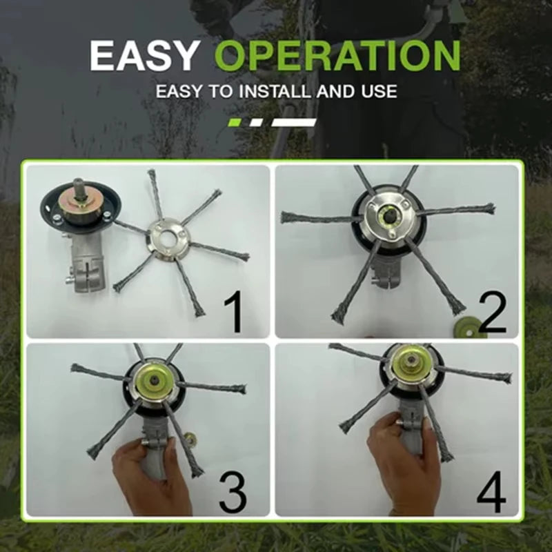 LUSQI 6/7inch Steel Wire Wheel Head Grass Trimmer Head Universal Weed Brush Fit Straight Shaft Brushcutter Removal Moss Rust