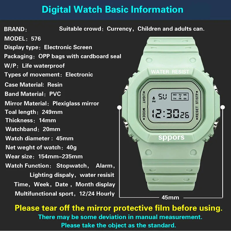 YIKAZE Square Digital Watch – LED Sports Watch for Men, Women & Kids