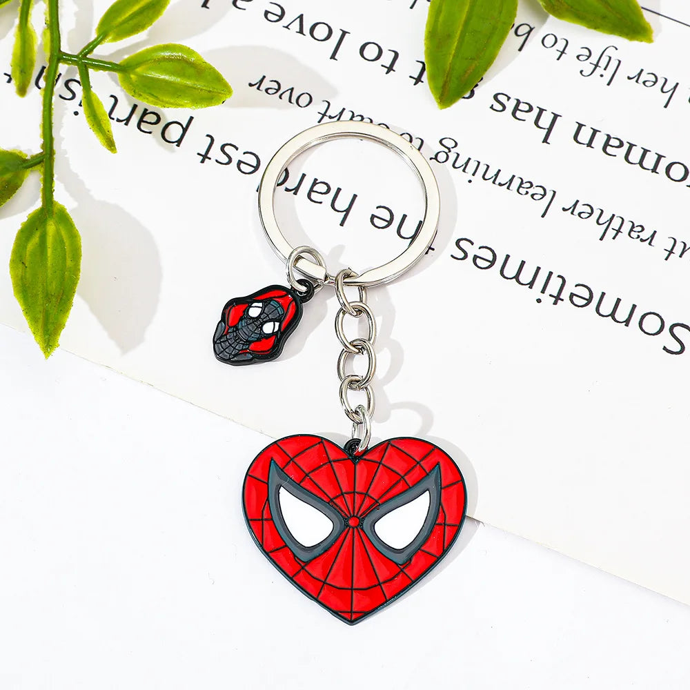 Red Spider Hero Keychain Cute Cartoon Character Enamel Heart Keyring Bag Charm for Movie Fans Gift Accessory