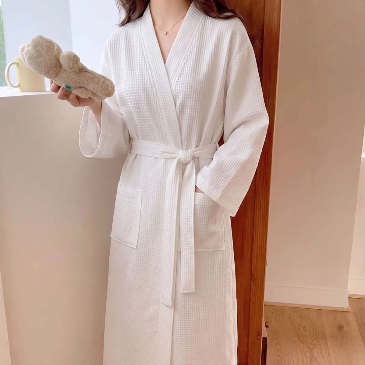Women's Long Sleeve Mid-Length Robe, Soft Loungewear