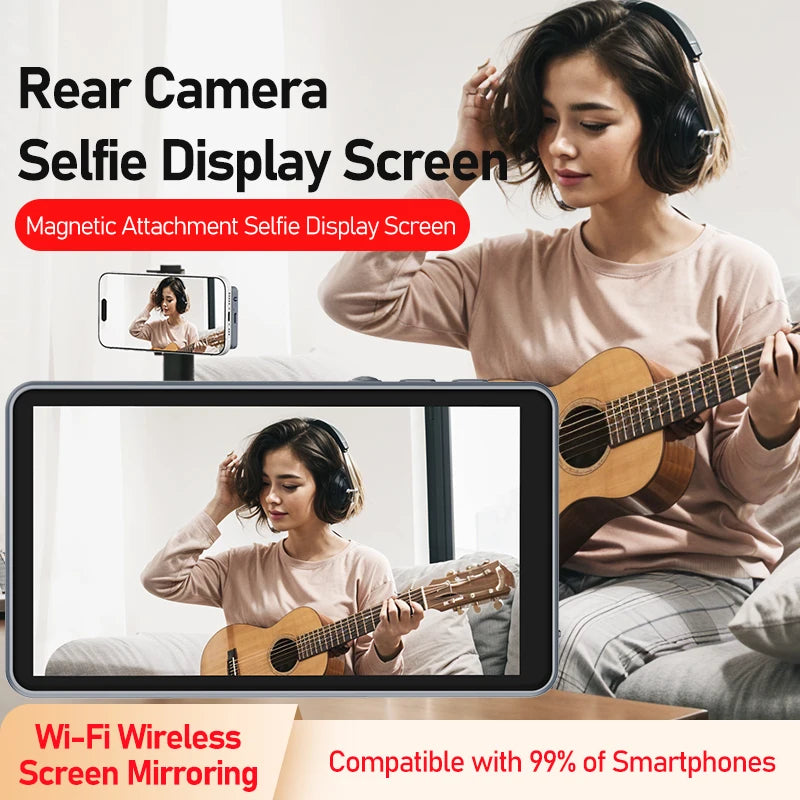 Smartphone Rear Camera Selfie Display Screen Wireless Wi-Fi Mirroring Magnetic Attachment for iOS Android Harmony OS