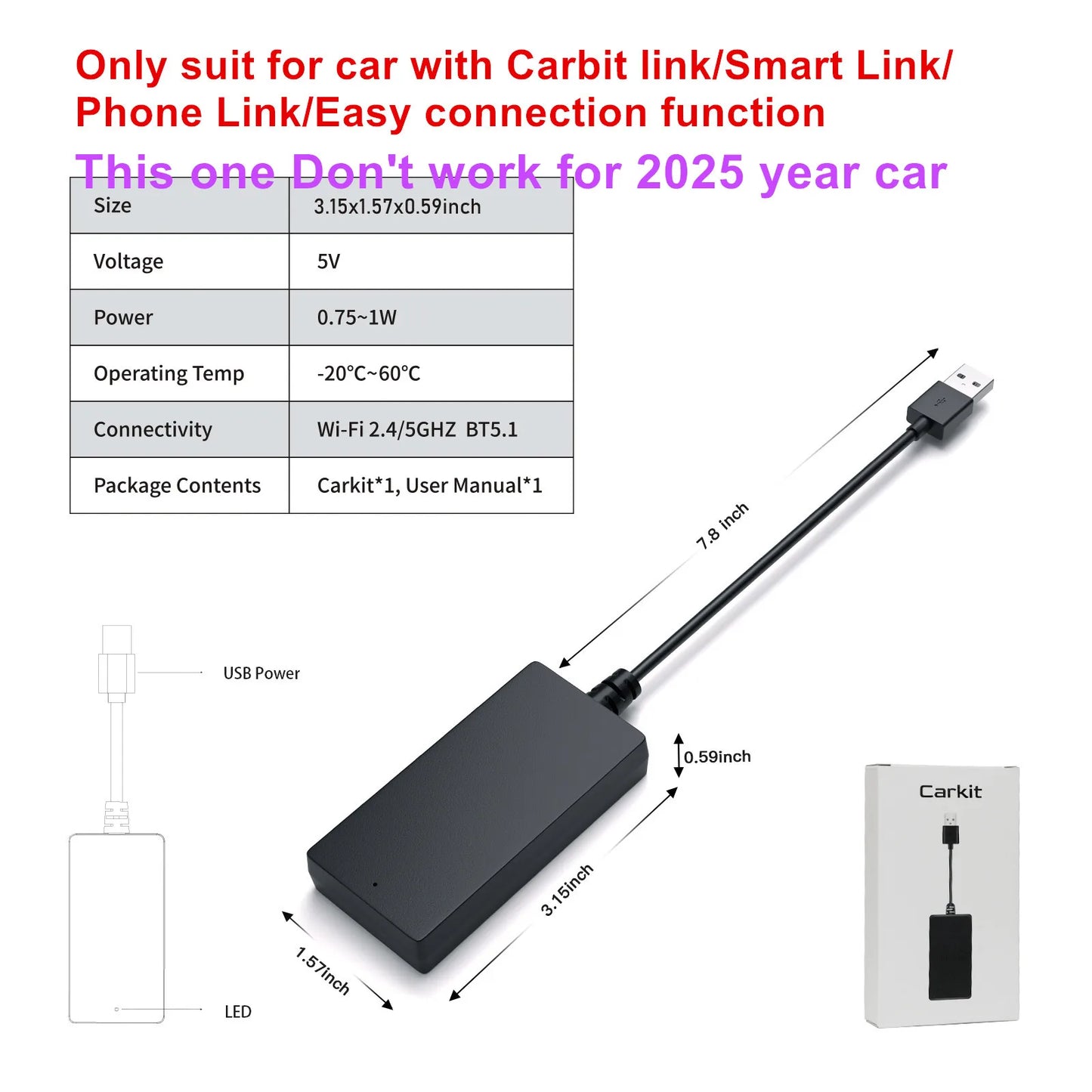 CARABC Carbit Link to Wireless CarPlay & Android Auto Adapter — for Chinese-Market Cars (BAIC, Geely, Jetour, Changan, Chery, DongFeng)