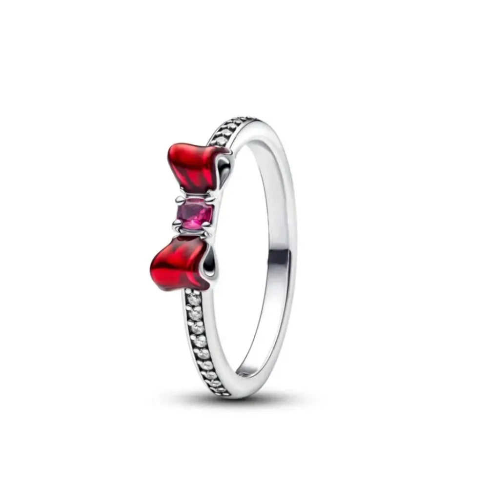 925 Silver Bow Ring – Dainty Pink & Red Stackable Band