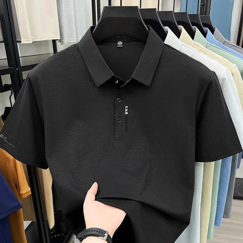 Men's Melange Polo Tee - Lapel Three-Button, Sleeve Graphic