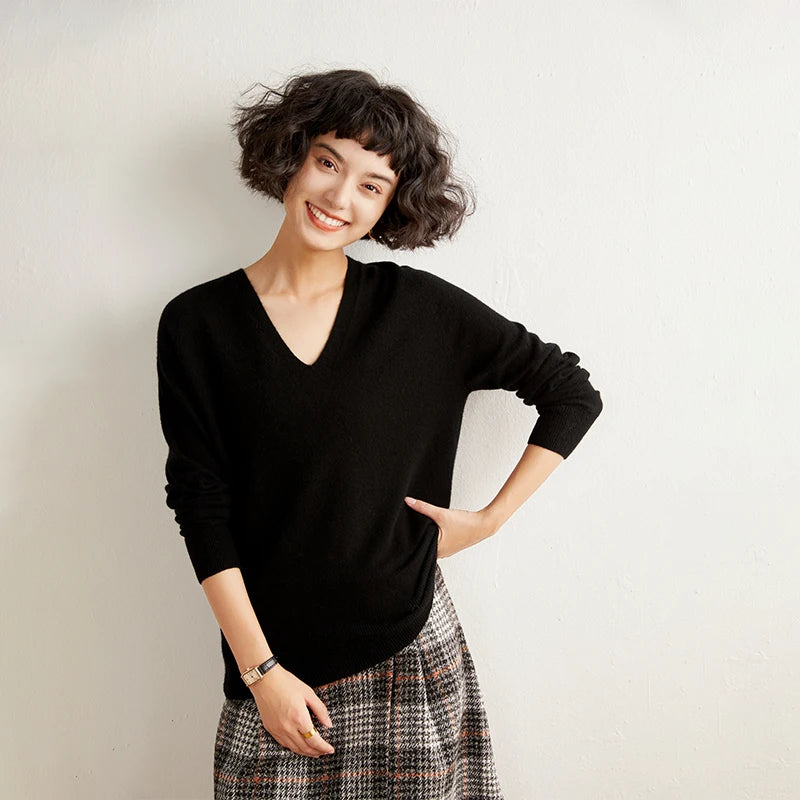Women's Cashmere V-Neck Sweater, Knit Pullover