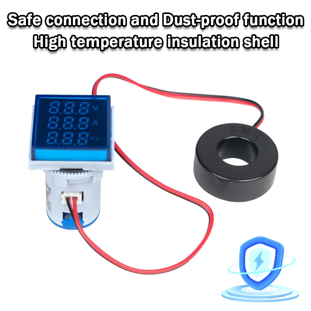 22MM AC 20-500V 0-100A Mini LED Digital Voltmeter Ammeter Hertz Meter Signal Lights 220V Voltage Current Meter Volt Amp Tester
