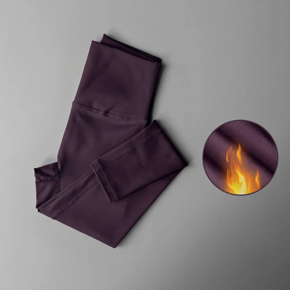 Women's Fleece Lined Workout Leggings - High Waisted Winter Yoga Pants