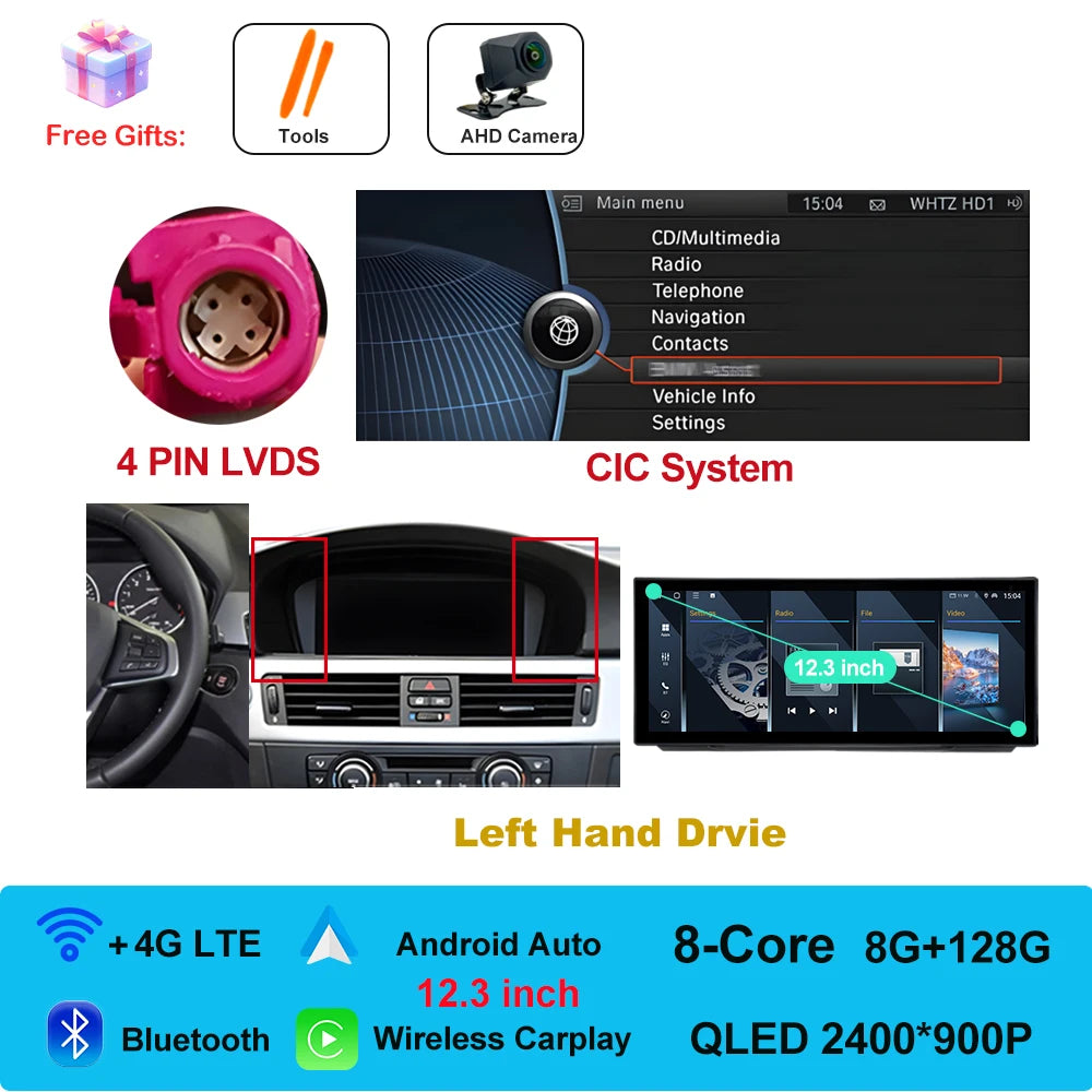 Car Stereo with Apple CarPlay & Android Auto, Compatible with BMW 3 Series E90 E91 E92 (CCC/CIC)