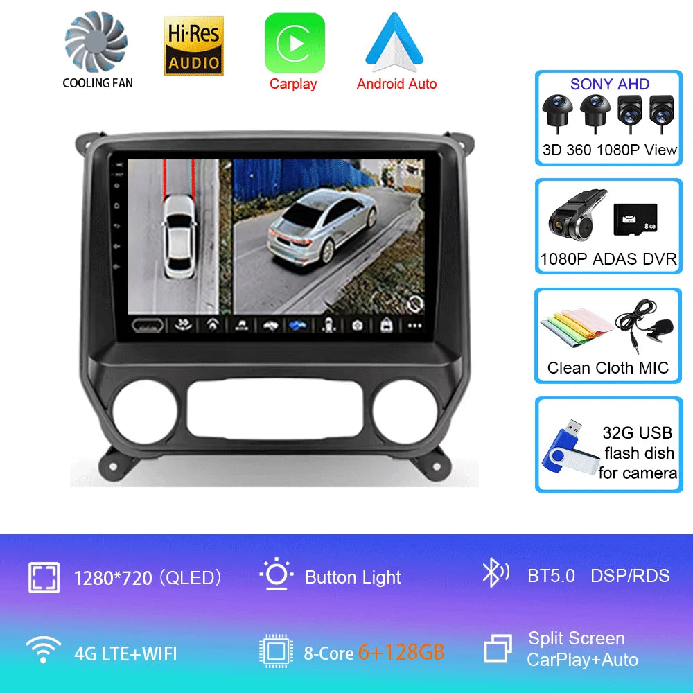 2K Android Car Stereo with CarPlay & Android Auto — Chevrolet Silverado (2014–2018)