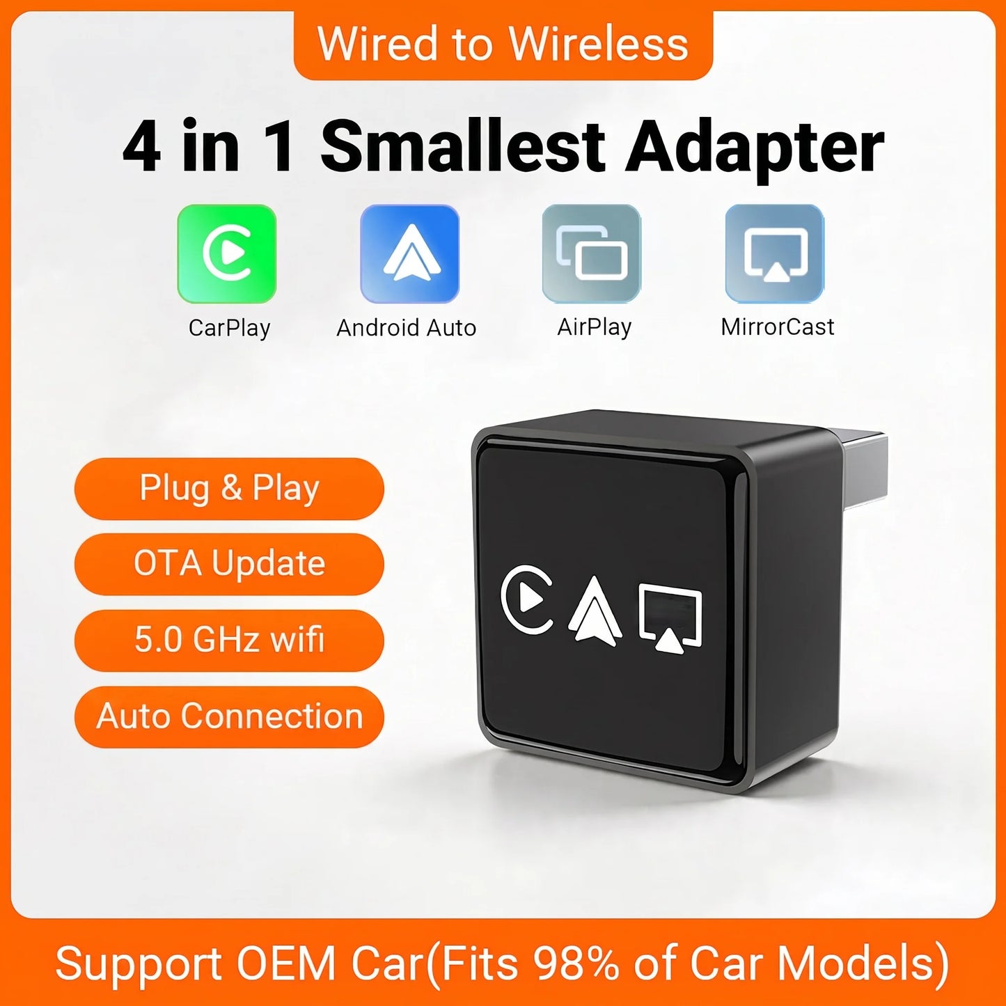 2-in-1 Wireless CarPlay & Android Auto Smart Box (5GHz)