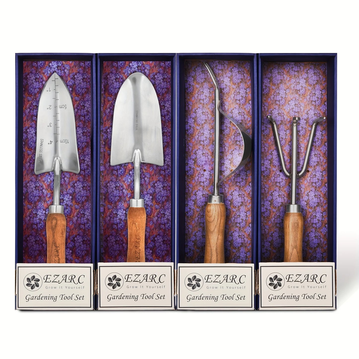 4-Piece Heavy-Duty Garden Tool Set – Stainless Steel Hand Shovel, Trowel & Rake with Wooden Handles