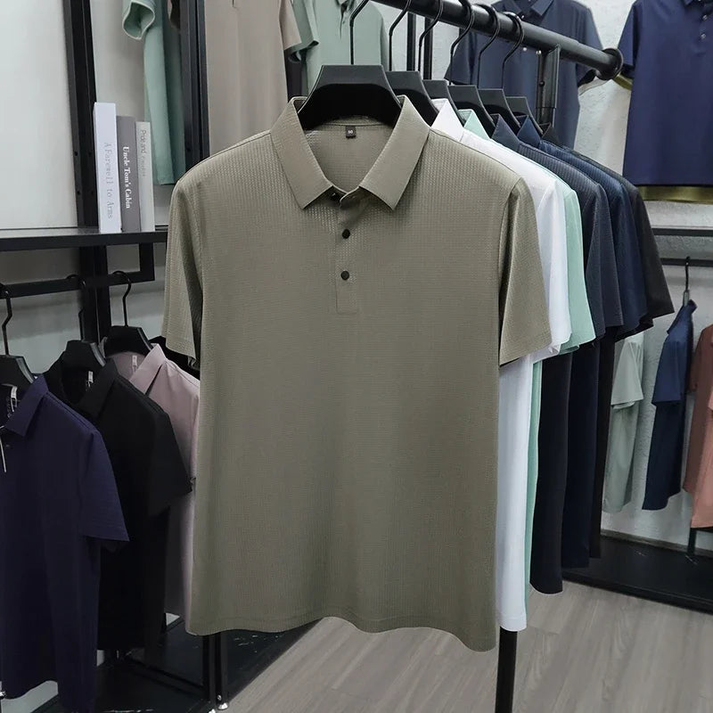 Men's Waffle-Knit Polo Shirt - Short Sleeve Button Placket, Comfort Fit