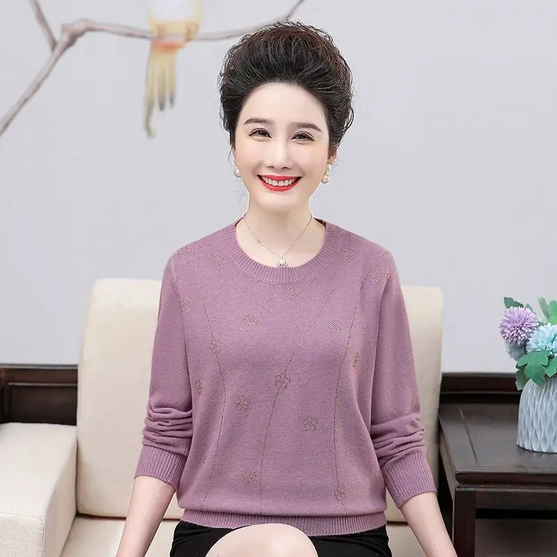 Sweater Women Trends 2025 Loose Long Sleeve Knitwear Tops Middle Aged Mother Pullover Blouse Spring Autumn Female Clothing
