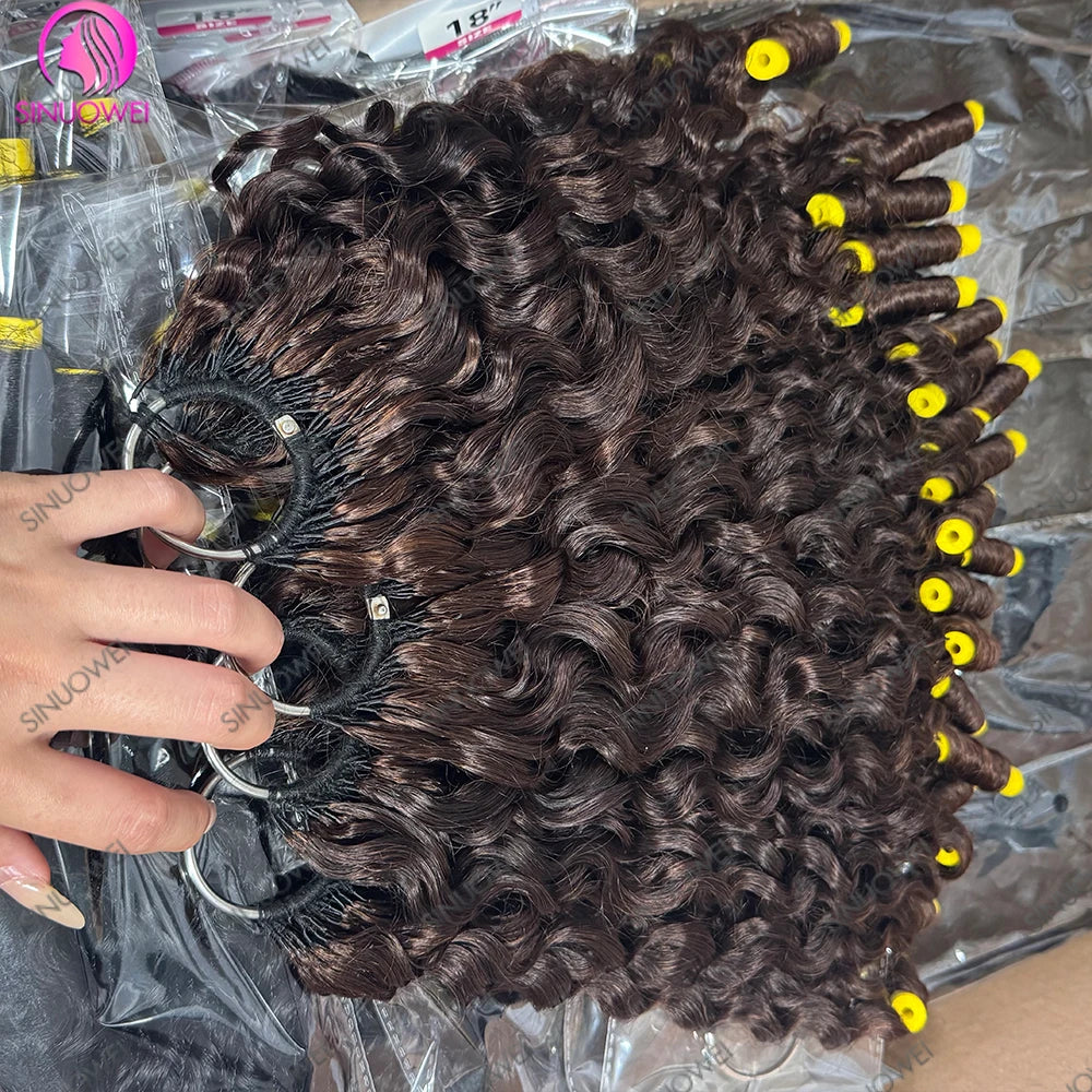Burmese Curly Chocolate Brown Knots Crochet Human Hair 100% Human Hair Invisible Lightweight Feather Crochet Hair Extensions