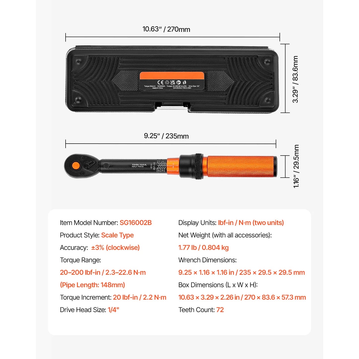 SucceBuy Mechanical Click Torque Wrench Set – Dual-Direction Adjustable Drive Wrench with Dual Range Scales | Multiple Torque Ranges | Auto & Precision Tool