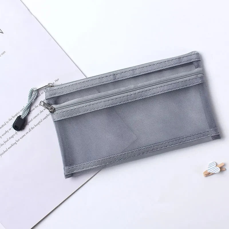 1/3PCS Transparent Zipper Pencil Case Mesh A6 Bills Storage Bag Clear Nylon Makeup Pouch Portable Examination Stationery Bag