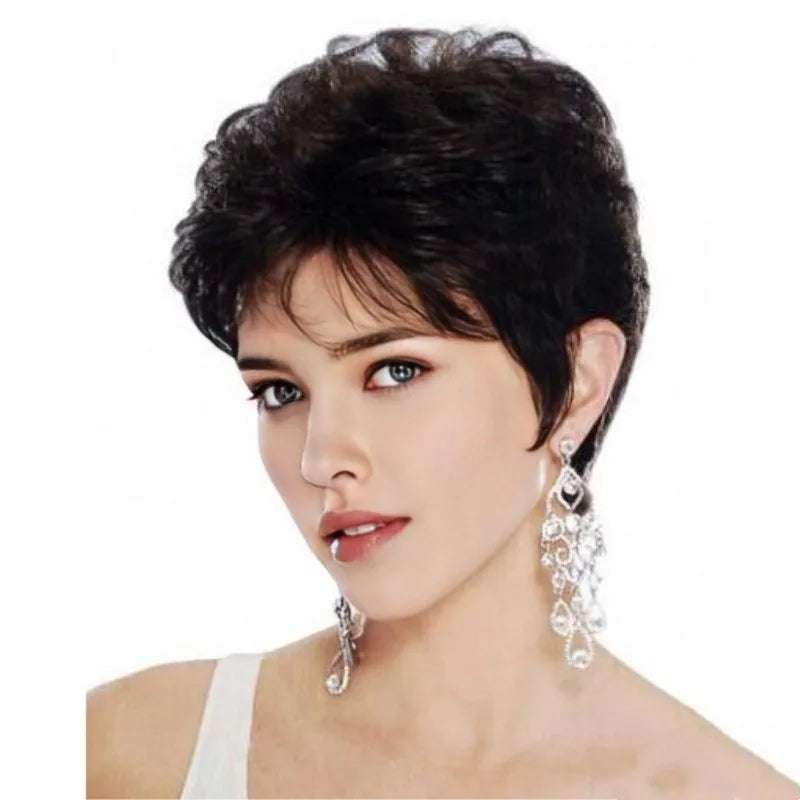 New wig female grandma grey fashion short curly hair for the elderly woven synthetic fiber high temperature silk head cover