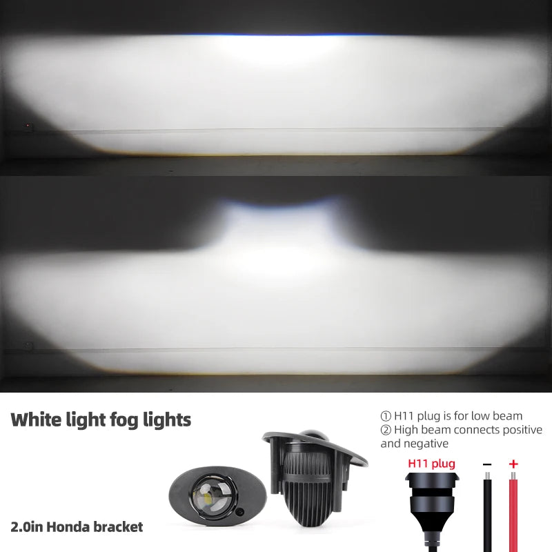 2.0 Bi Led Projector Lens Auto LED Fog Lights 3000K 4300K 6000K High and Low Beam for Toyota Nissan Tricolor Lens Fog Lamp