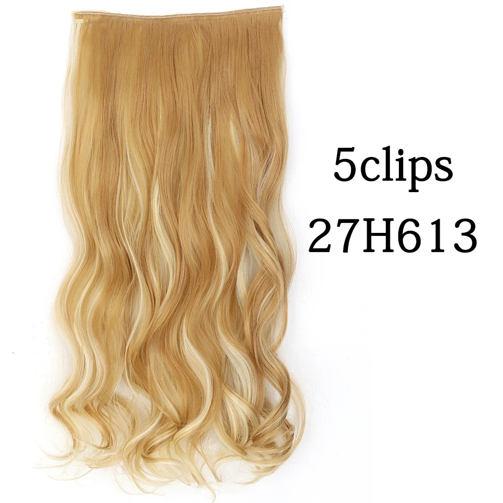 Synthetic 5 Clip In Hair Extensions Long Curly Hairstyle Hairpiece Natural Brown Black 80cm Heat Resistant  Fake Hair For Women