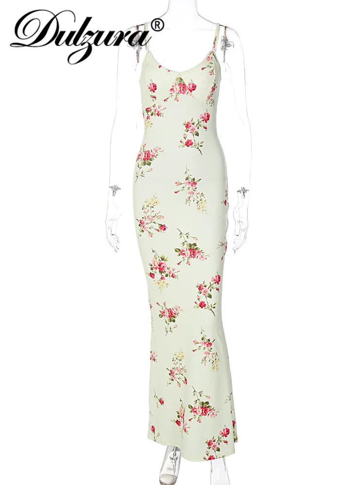 Dulzura Sexy Y2K Clothes Floral Print Sleeveless Backless Bodycon Maxi Dresses For Women 2026 Club Birthday Party Elegant Outfit