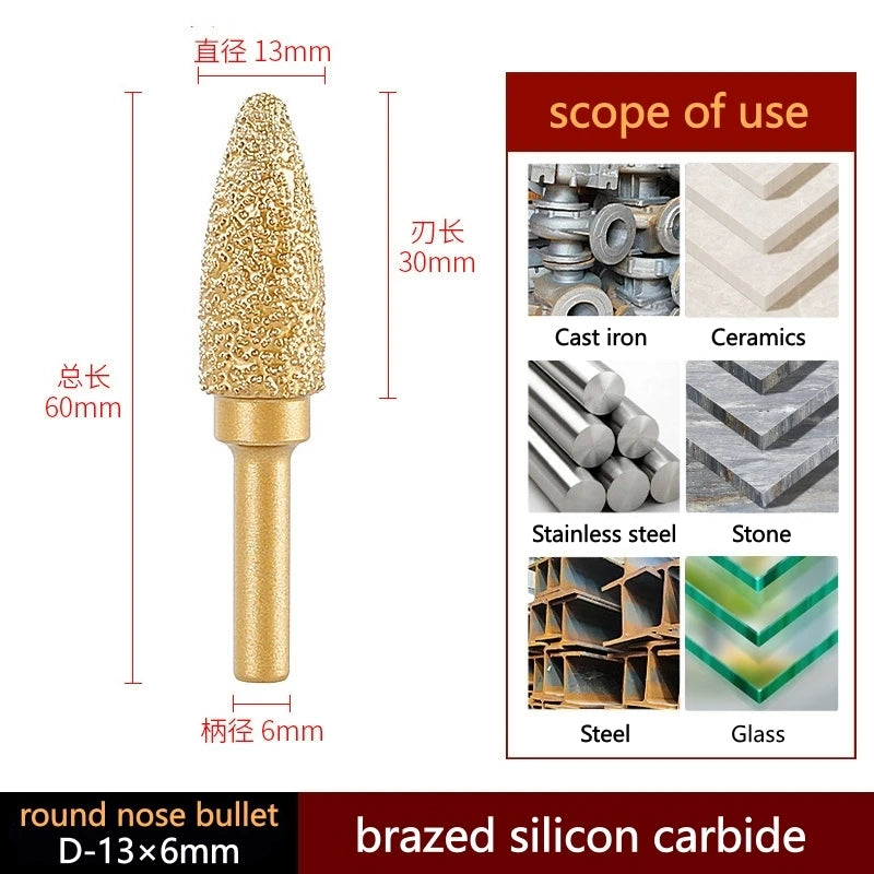 6mm Shank Brazed Diamond Grinding and Polishing Head for Cast Iron Stone Marble Tile - Deburring Metal Processing  Carve