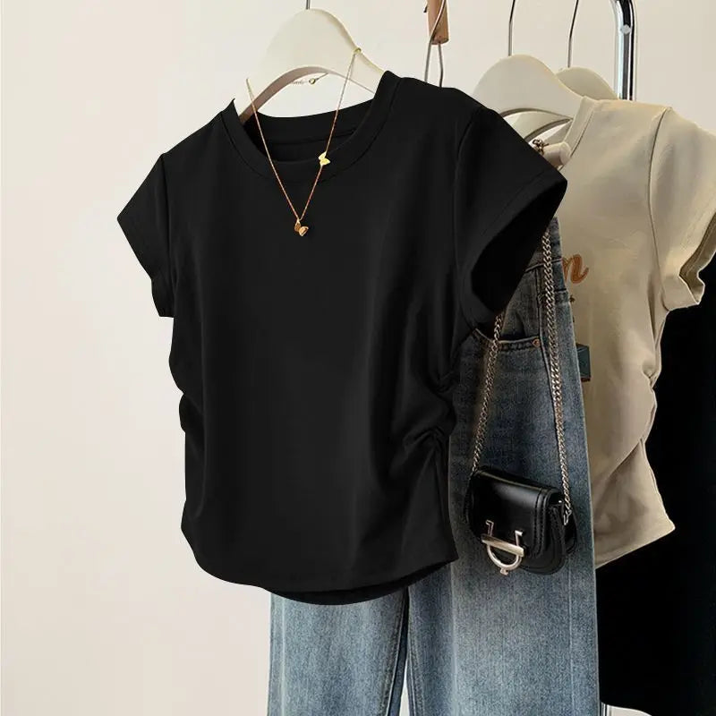 Women's Slim-Fit Round-Neck Tee — Breathable Casual Short-Sleeve Summer Top