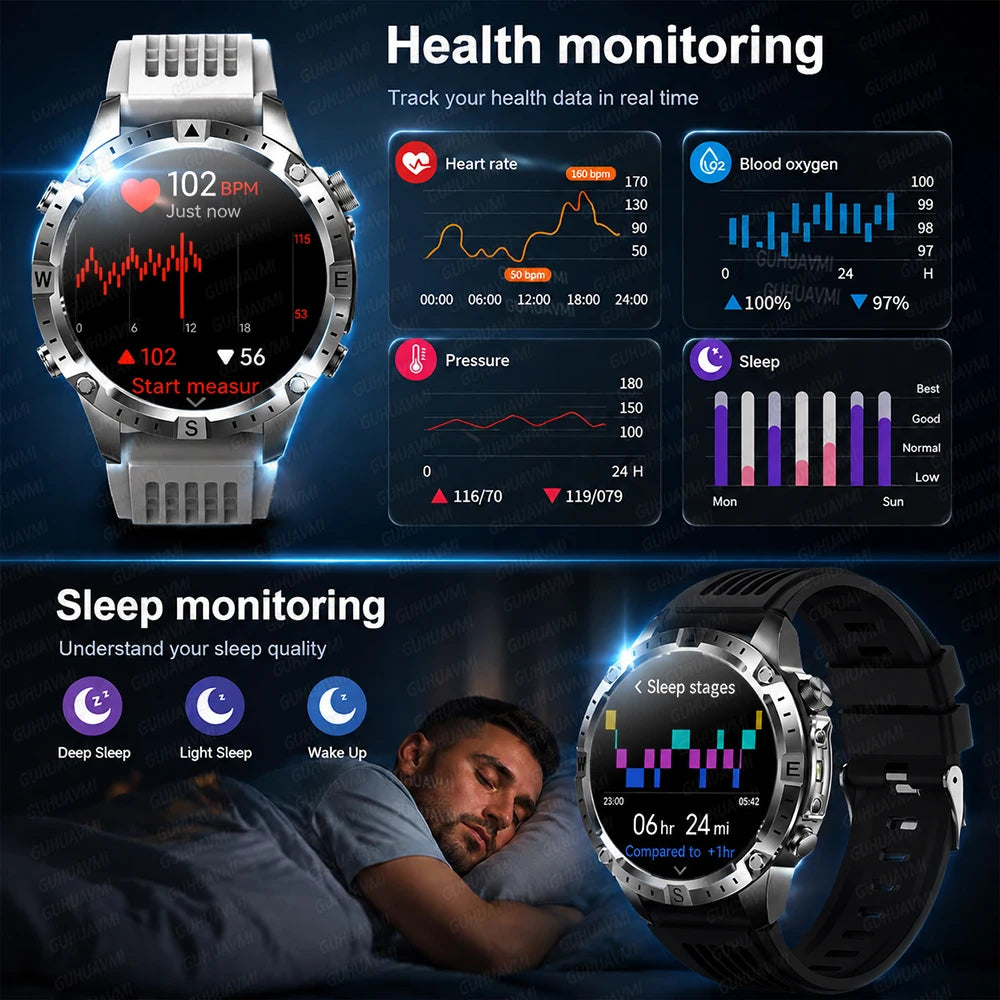 Military-Style GPS Smart Watch — Offline Maps, 10ATM, 2GB RAM