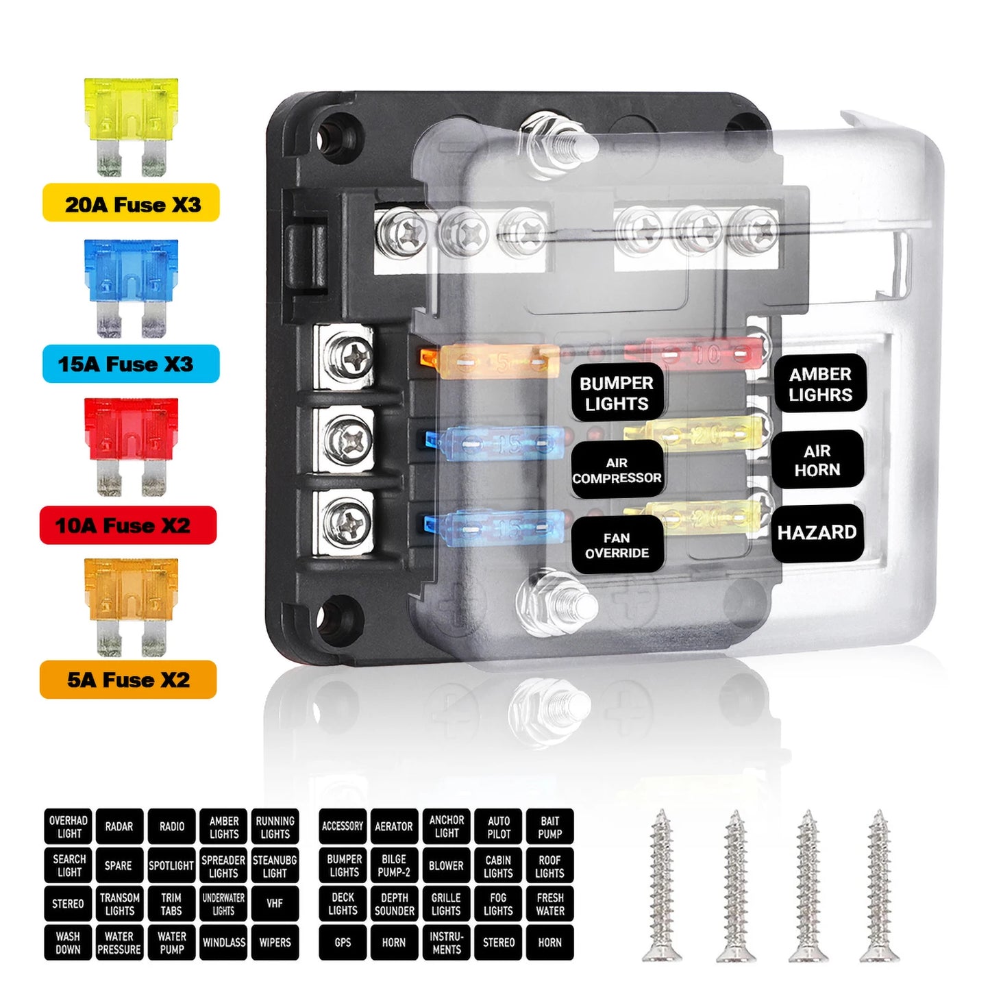 6-12 Way Blade Fuse Block Fuse Box Holder Cover With LED Indicator For a Pillar Switch Panel 12V-24V Board Camper RV Boat