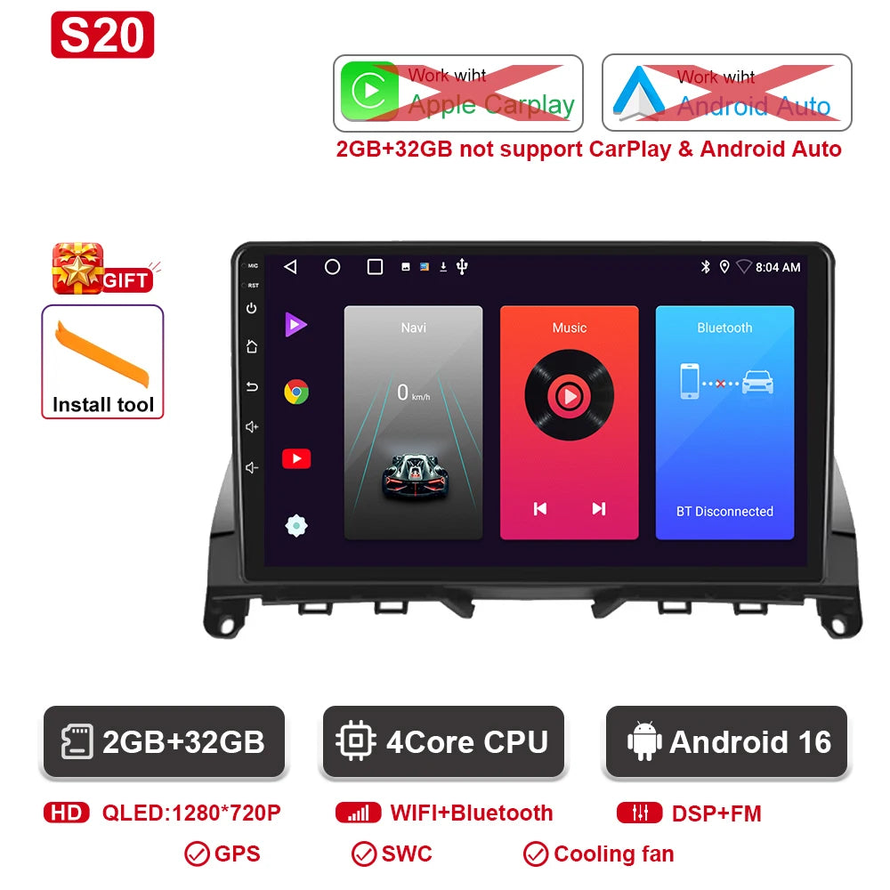 Android  For Mercedes Benz C Class 3 C220 C180 W204 S204 2006 - 2011 Car Auto Carplay Radio Multimedia Screen GPS Navigation  BT