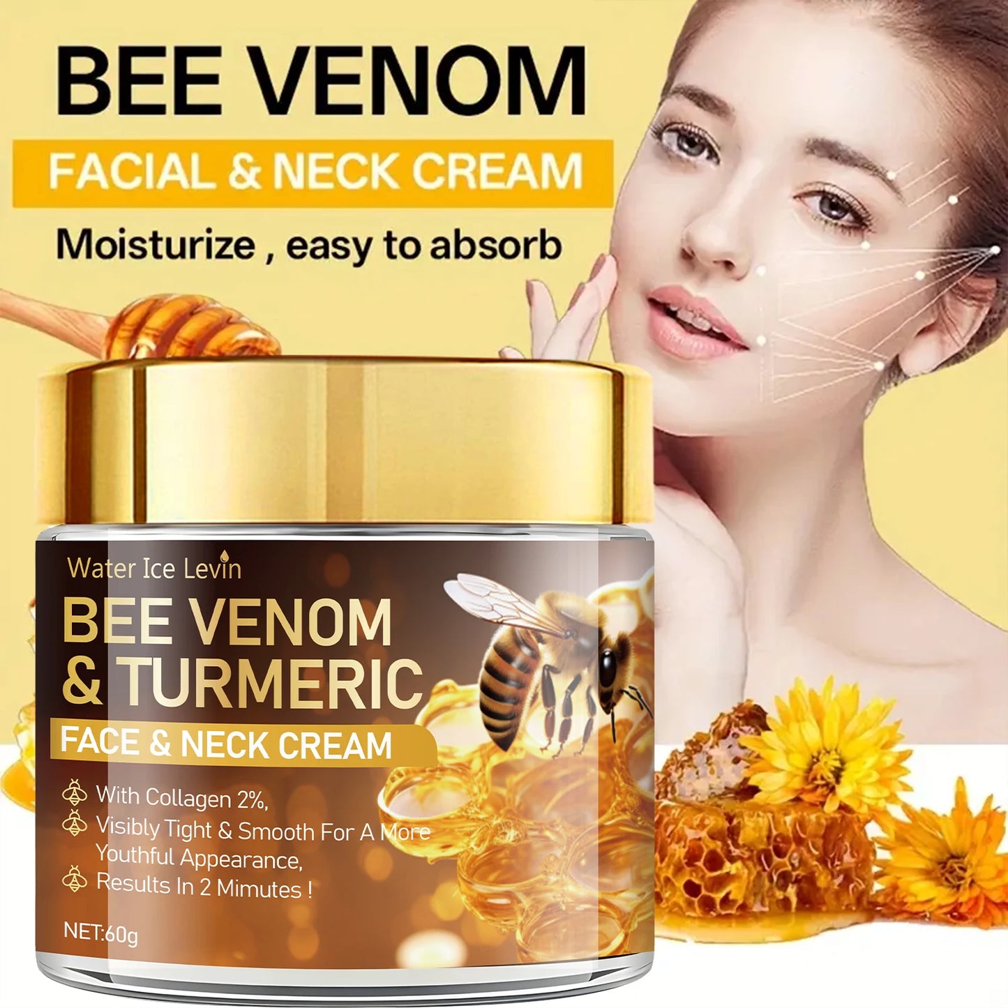 Bee Venom Instant Facial Lifting Cream – Firms & Lifts Loose Skin with Hyaluronic Acid | All Skin Types