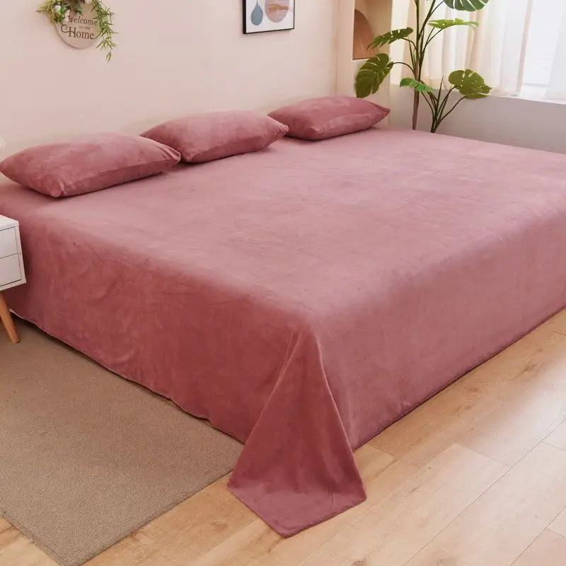 Winter Warm Thick Plush Velvet Flat Sheet Solid Color Large Size Soft Flannel Bed Sheet 350x245cm Not Including Pillowcase