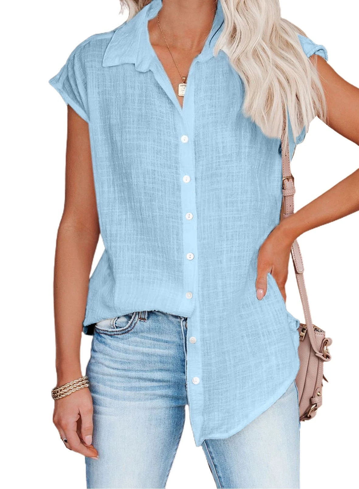 Women's Cotton-Linen Shirt — Casual Loose Short-Sleeve Summer Top