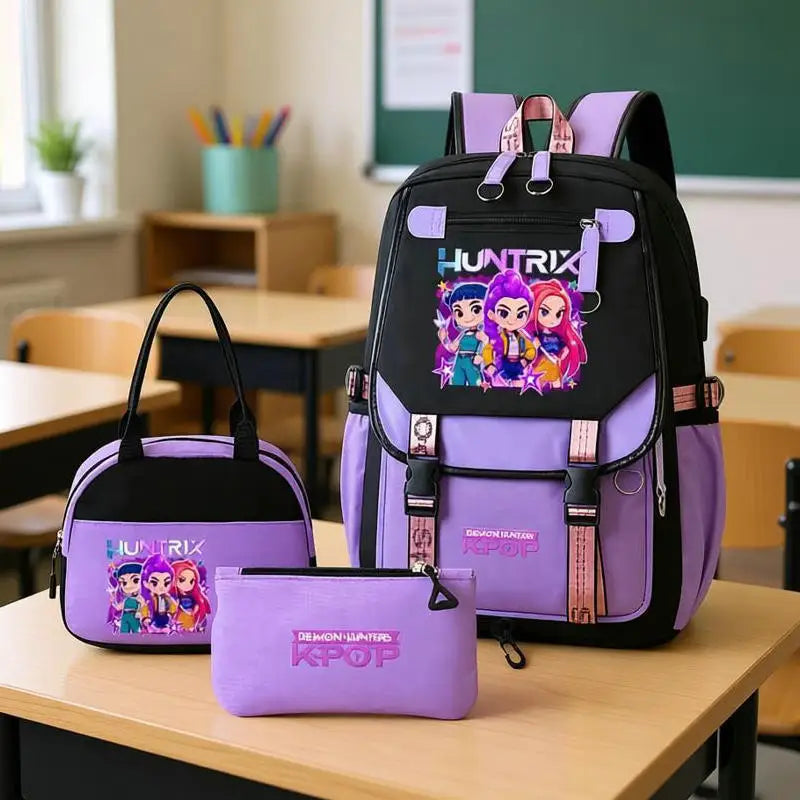 Mochilas Set KPop Demon Hunters Capacity Student SchoolBag For Teenager With Lunch Bags Backpack For Women Boys Girls Daily Use