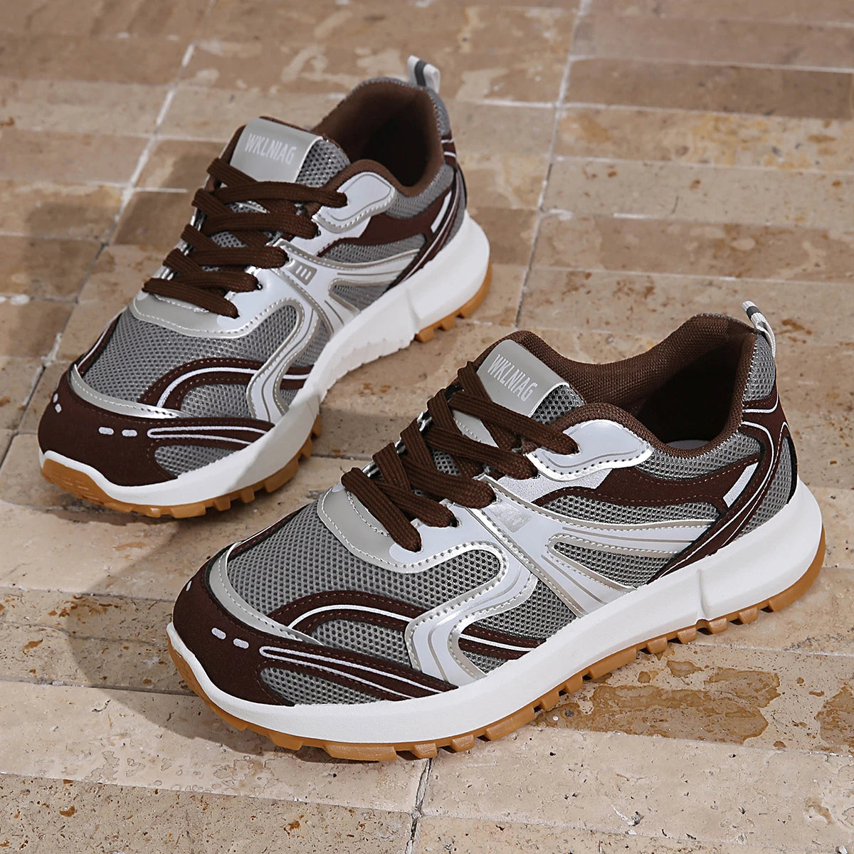 Designer Casual Sneakers for Women — Anti-Slip Flat Lace-Up Walking Shoes