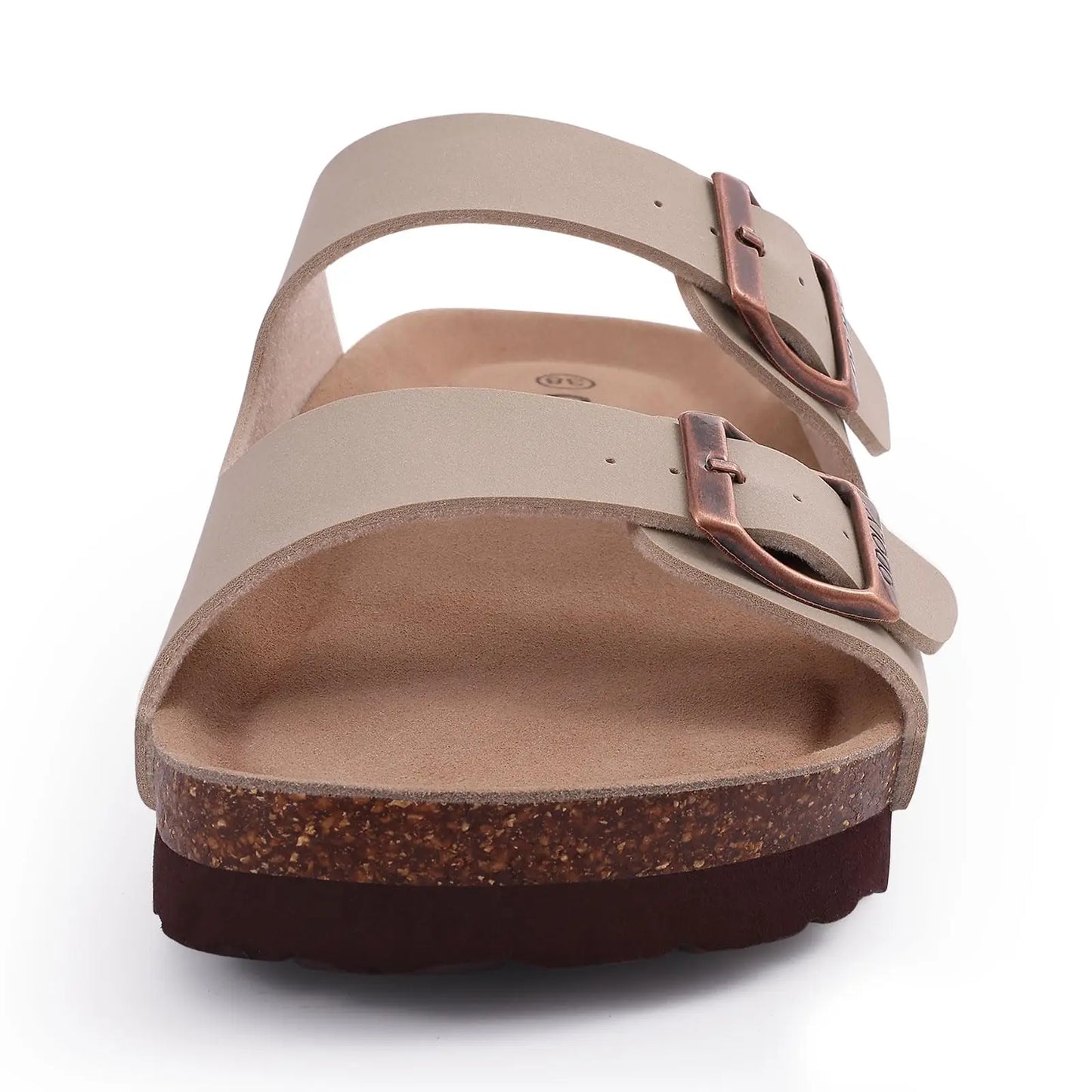 Crestar Women Cork Footbed Slippers Summer Couple Adjustable Double Buckles Flat Sandals Outdoor Cork Beach Slides With Open Toe