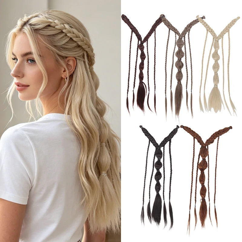 Elf Style Half Head Braided Hair Extensions with BB Clips, Synthetic Fiber Fake Hair for Women, Easy Back of Head Styling