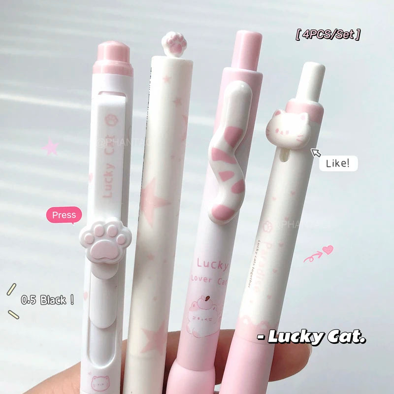 4PCS Lucky Cat Style Gel Pen For Students 0.5mm Black Pen Creative Cat's Tail Cat's Paw Writing Pen Office Supplies New