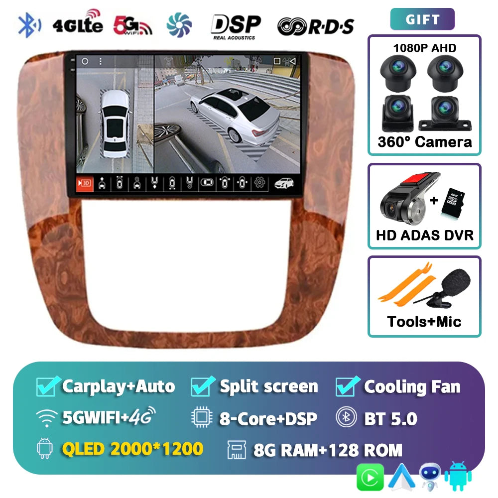 Android 16 Car Radio For GMC Yukon Chevrolet Tahoe Suburban 2008-2012 Carplay Multimedia Video Player Navigation Stereo Wifi+4G