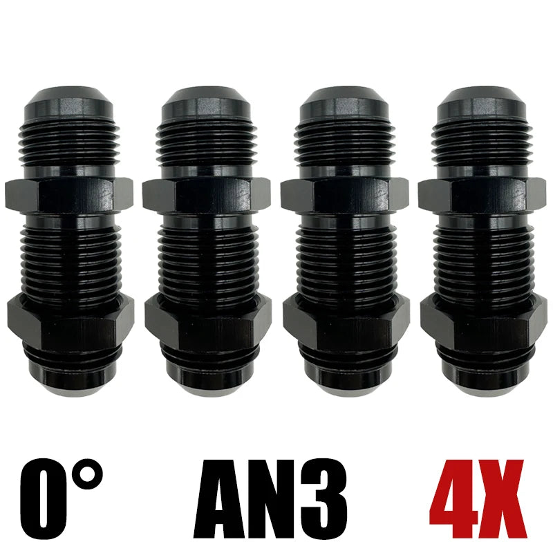 4X 0 Degrees AN3 AN4 AN6 AN8 AN10 AN12 Bulkhead Flare Fitting Union Adapter Fuel Hose Straight Fitting For Tab Rr Wirewall Black