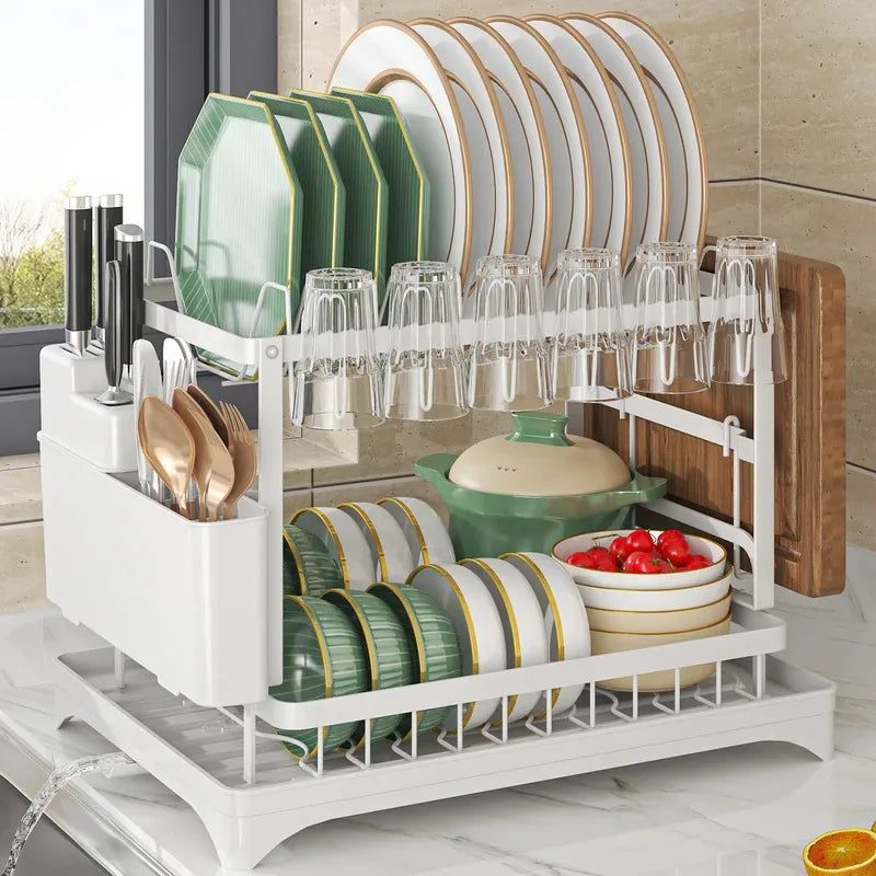 2-Tier Metal Dish Drying Rack - Space-Saving Kitchen Drainer - photo 2