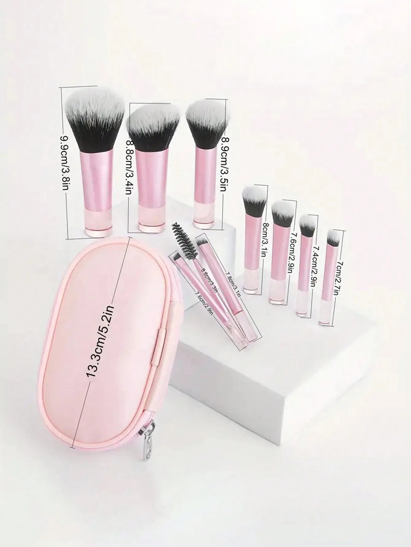 10pcs Pink Makeup Brush Set for Beginners Mini Portable Foundation Eyeshadow Brushes with Crystal Handle Includes Brush Pouch