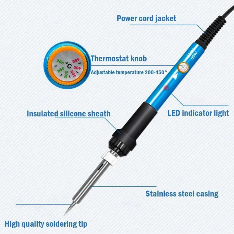 Multi-Kit Option Adjustable Temperature Electric Soldering Iron 60W Electric Soldering Iron Set Welding Solder Repair Tool