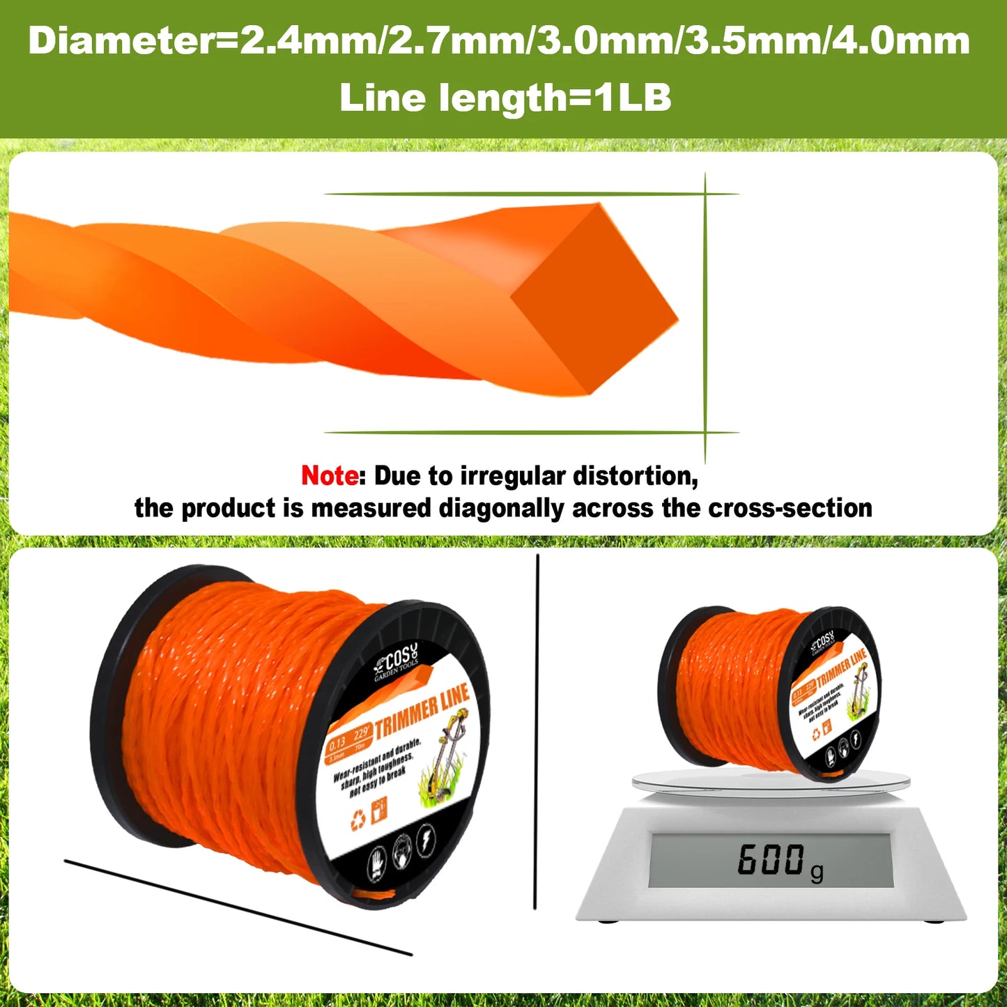 2mm～3mm*10m～25m Mowing Nylon Grass Trimmer Rope Brush Cutter Trimmer Line Mowing Wire Lawn Mower Accessory