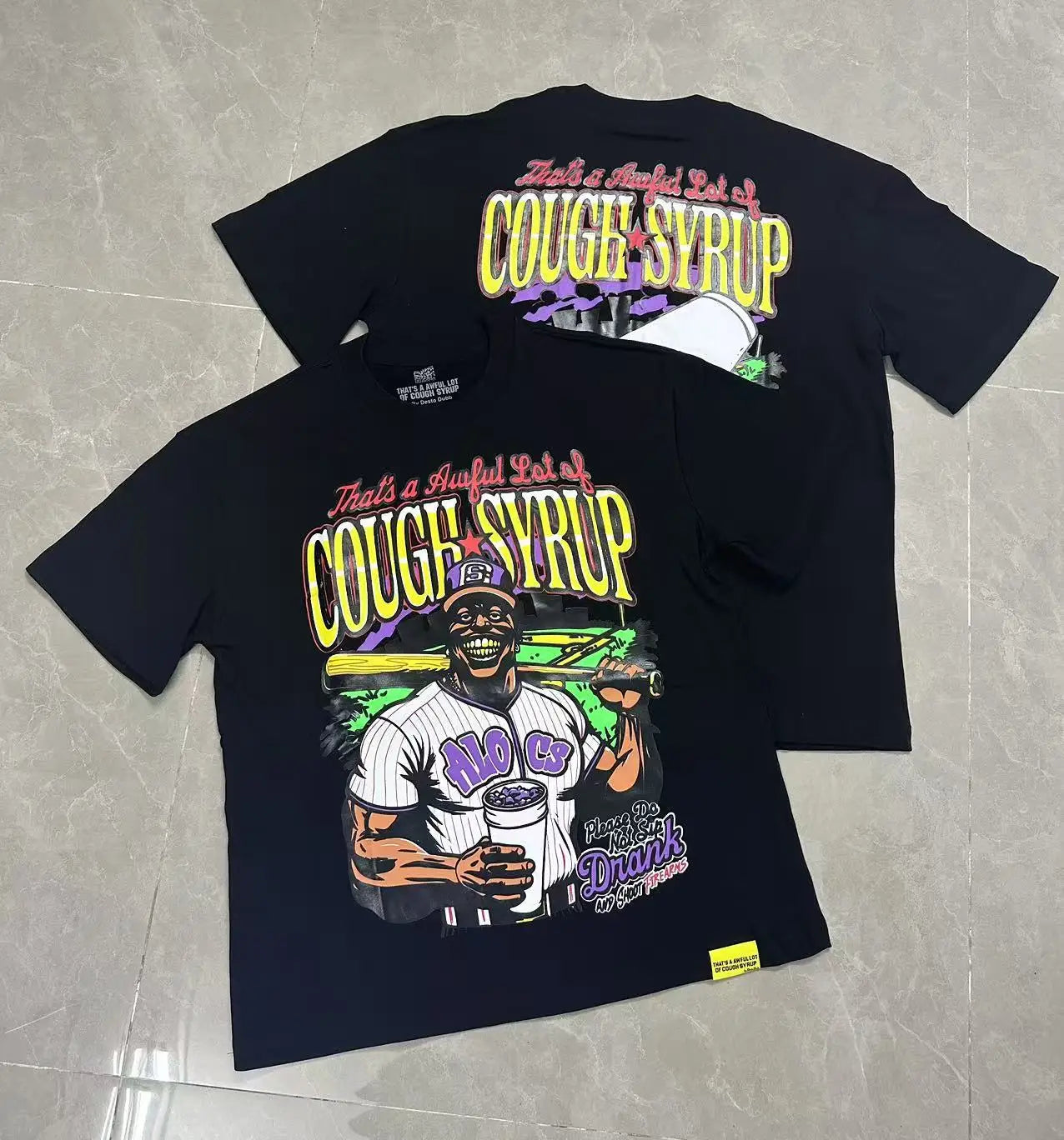 That's A Awful Lot of Cough Syrup Short Sleeve American Street Pop Hip-hop Cartoon Pattern Print Tops COUGH SYRUP T-shirt